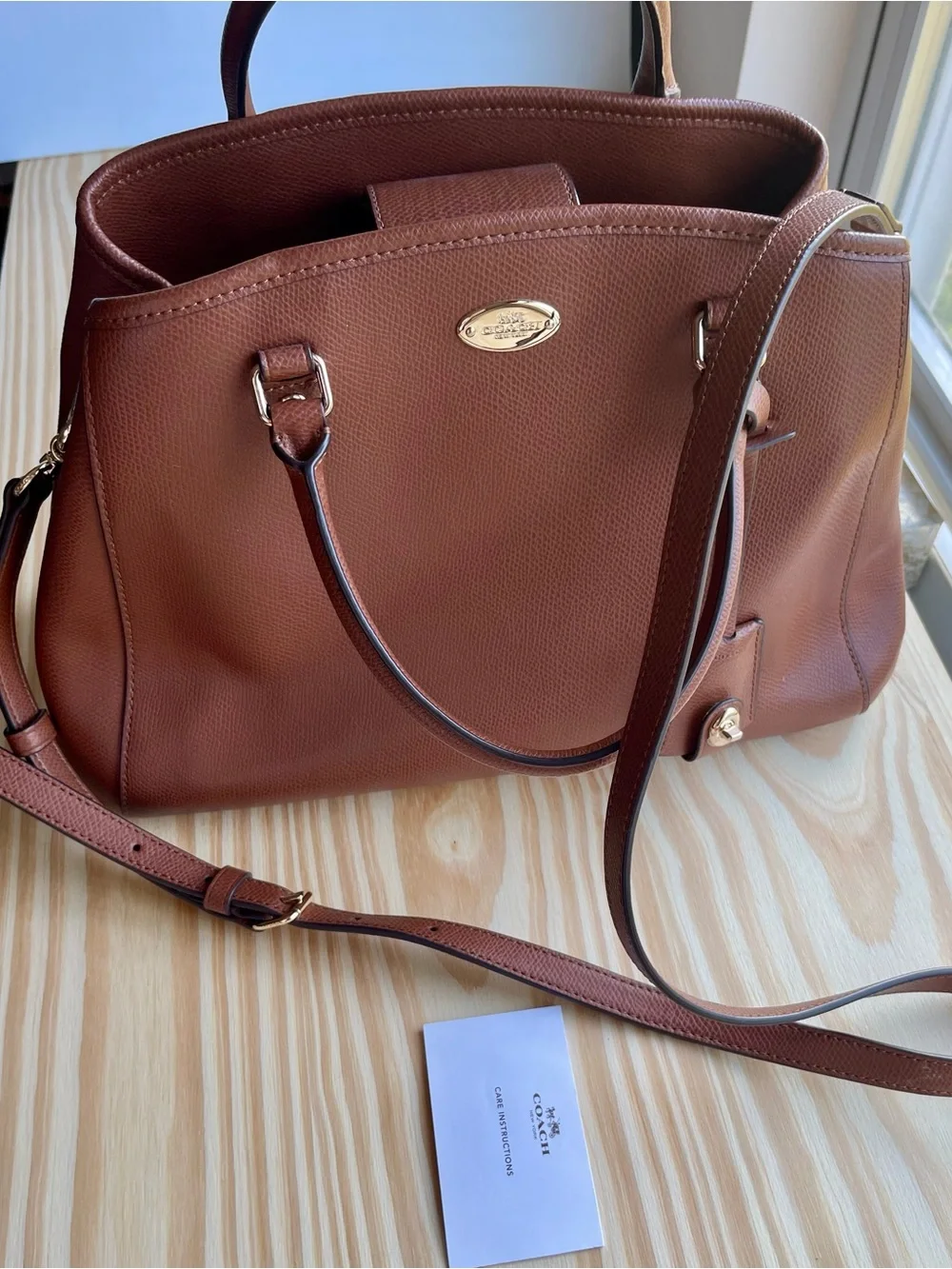 Coach Pebbled Leather Satchel - Cognac Brown